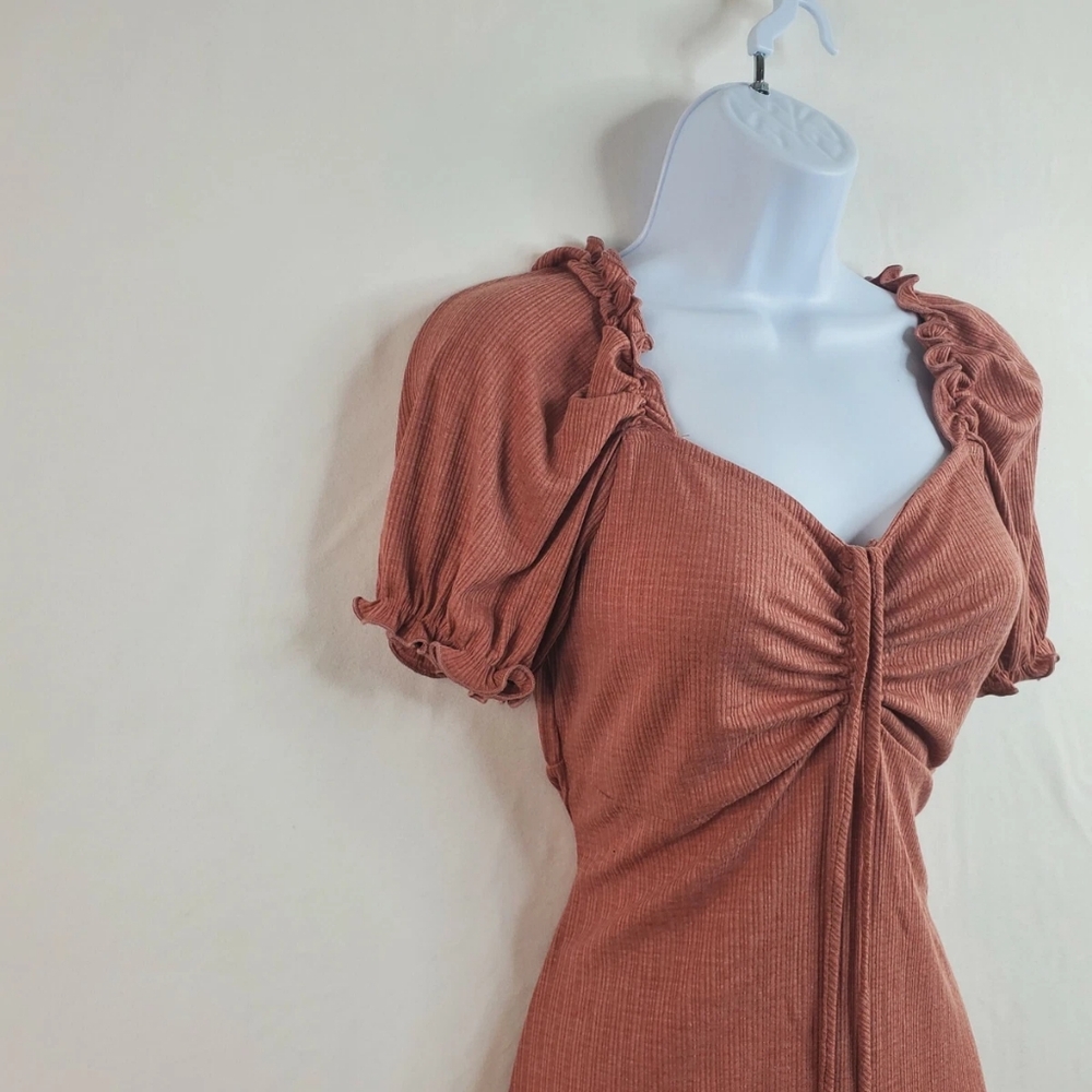 AMARYLISS Puff Sleeve Puff Rouched Dress in Rust - Picture 8 of 13